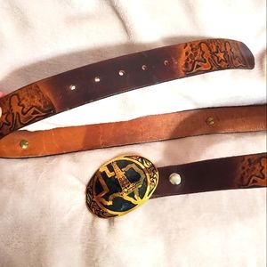 Vintage Leather Trucker Flap Girls Belt TX Buckle